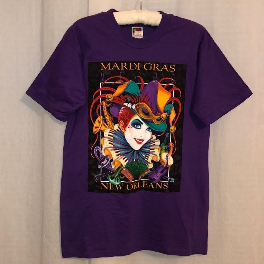 FOL M Purple Cotton Short Sleeve Mardi Gras New Orleans Festival Tee